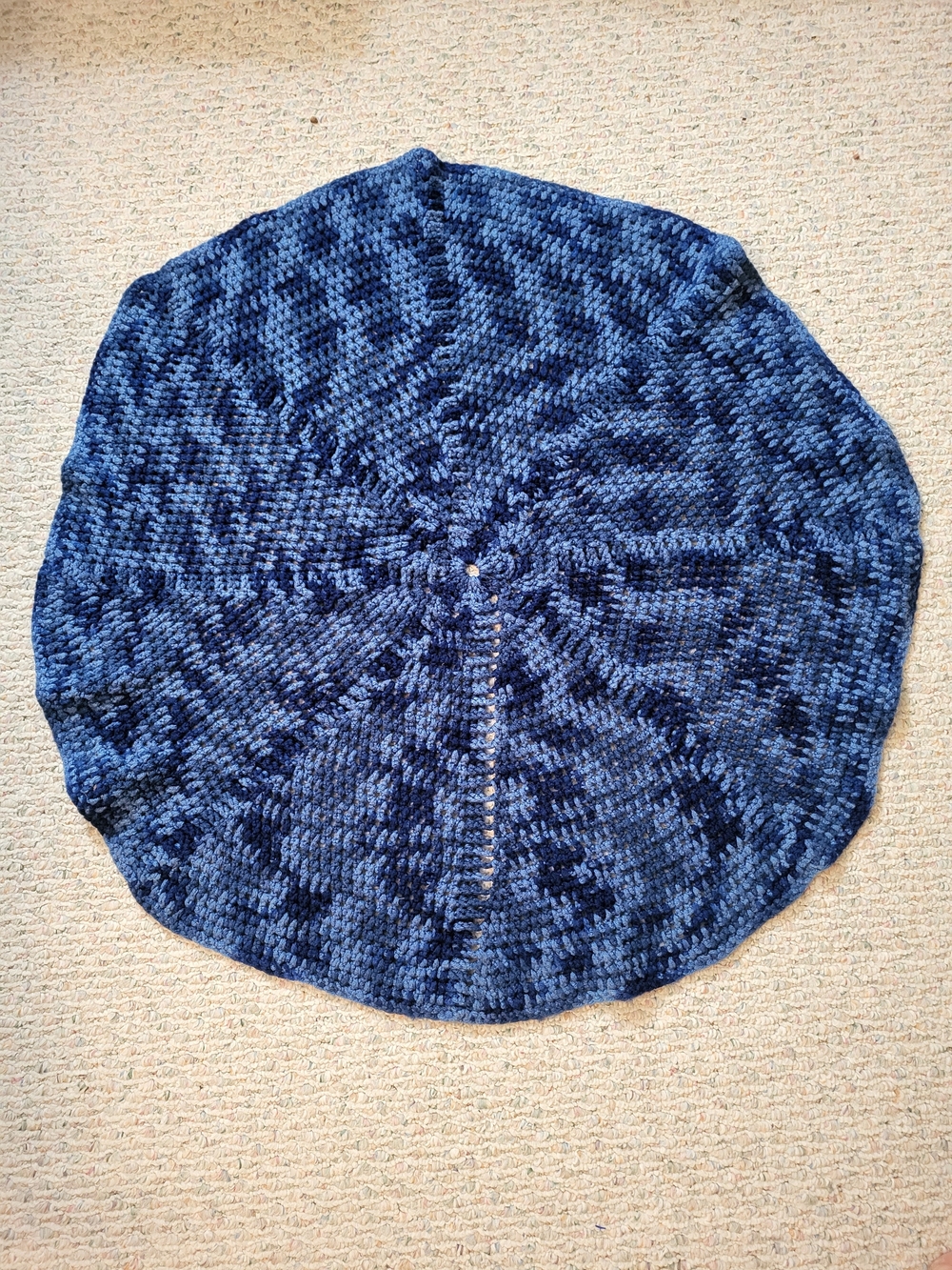 Handmade Round Crochet Blanket in Navy and Midnight Blue